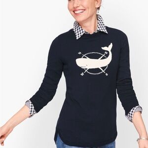 Talbots Compass Sweater Navy Blue Whale Preppy Nautical Cruise